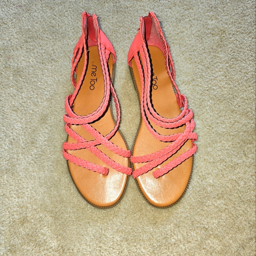 ME TOO Coral Pink Vraided Strappy Sandals Size US 7.5
